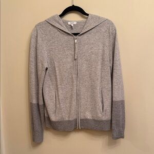 Reiss Heather Gray Cashmere Zip Hoodie with Contrast Cuffs